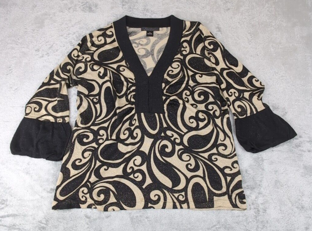 C'est City August Silk Women's Black & Gold Metallic Sparkle Silk Blouse Size XL